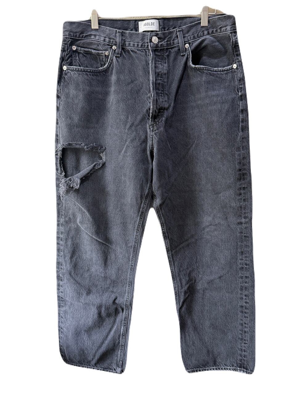 Agolde Womens 90's Jean Distressed Cropped 100% Cotton Black Denim Size 32